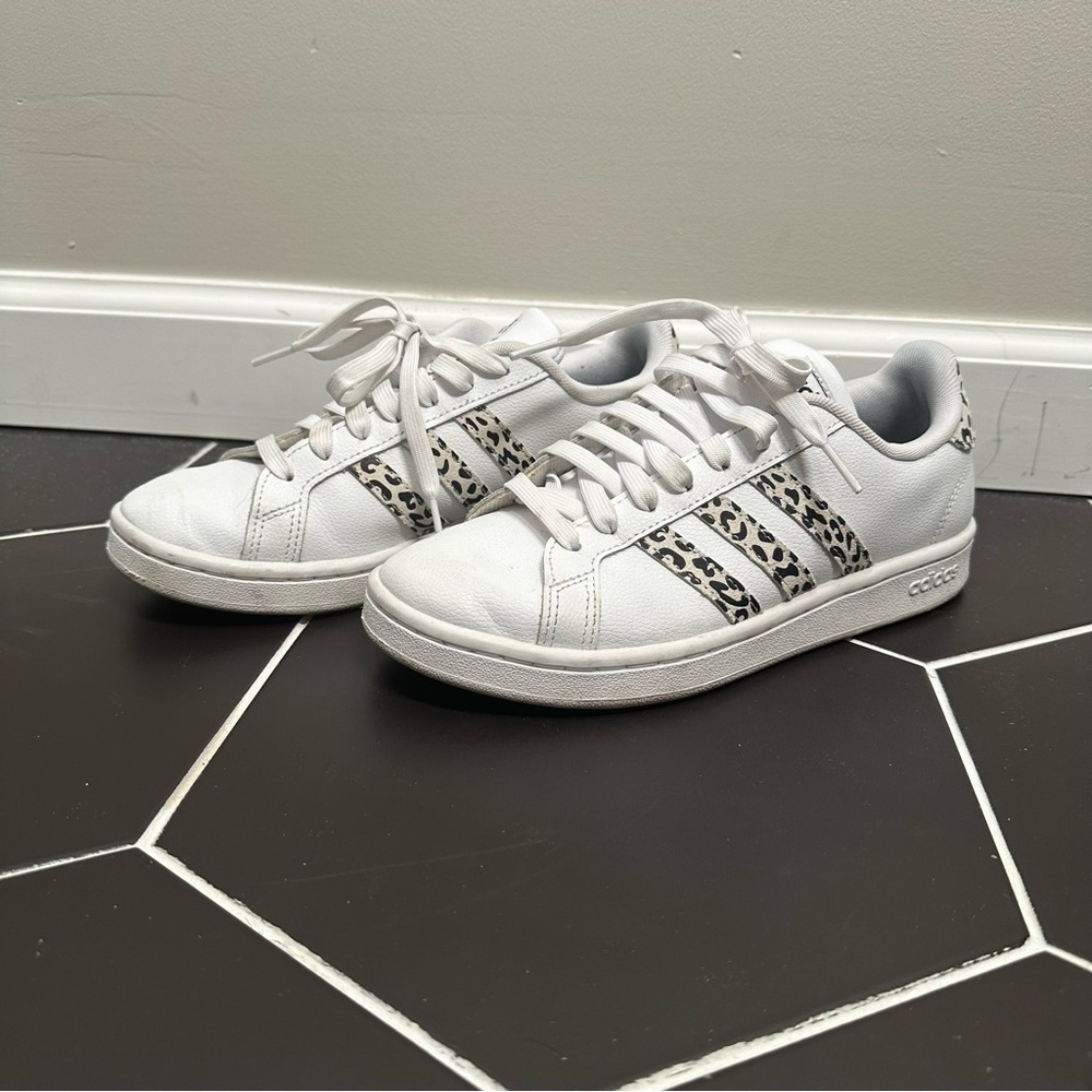 Adidas Women's White Sneakers with Leopard Stripes